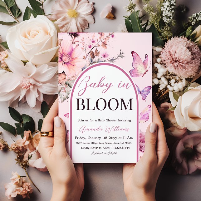 Invitation Bébé en fleur Papillon pourpre Baby shower fille (Créateur téléchargé)