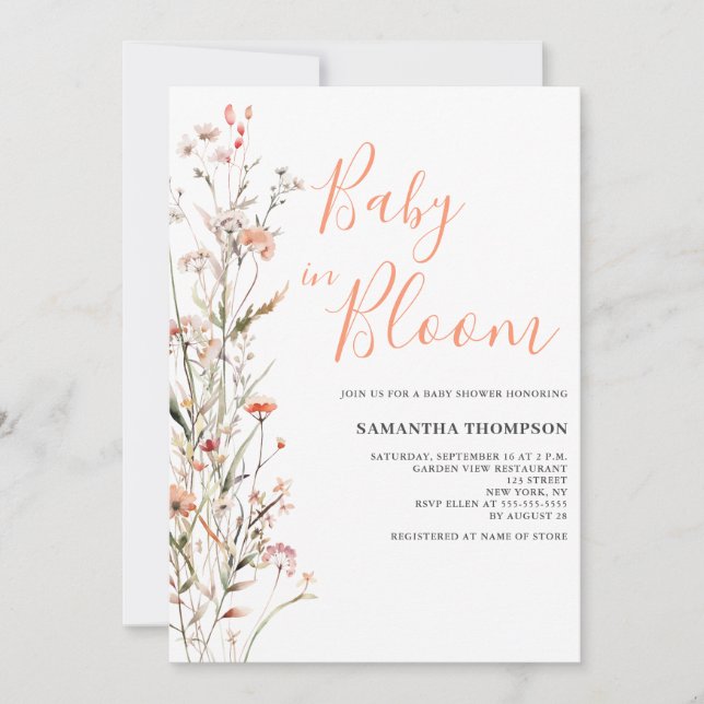 Invitation Bébé En Fleur Pêcher Floral Fille Baby shower (Devant)