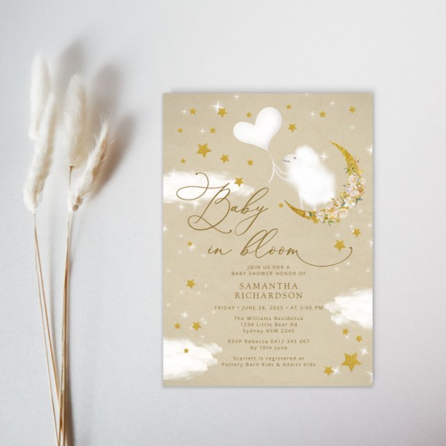 Invitation Bébé en fleur Petit Baby shower agneau (Créateur téléchargé)