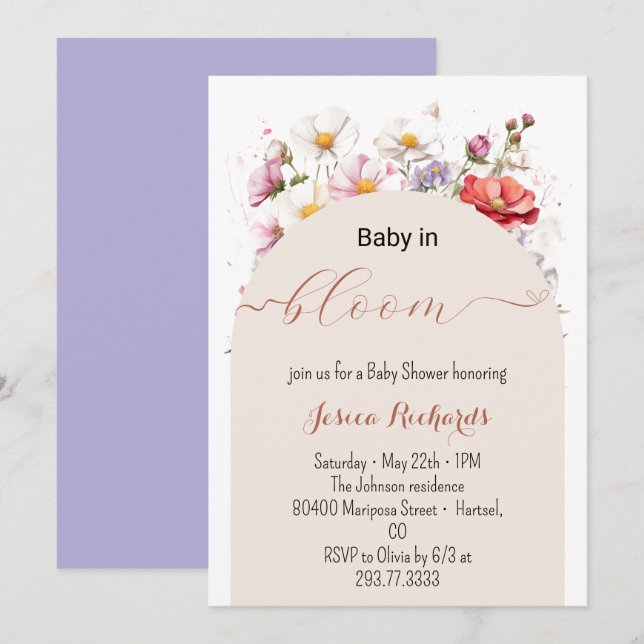Invitation Bébé en Fleur Printemps Été Baby shower Floral (Devant / Derrière)