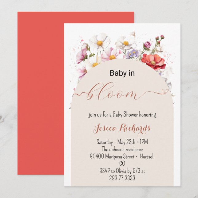 Invitation Bébé en Fleur Printemps Été Baby shower Floral (Devant / Derrière)