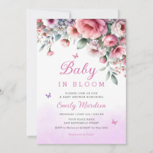 Invitation Bébé En Fleur Printemps rose Floral Fille Baby sho