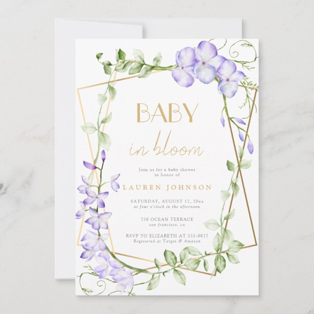 Invitation Bébé En Fleur Purple Wisteria Baby shower Fille (Devant)
