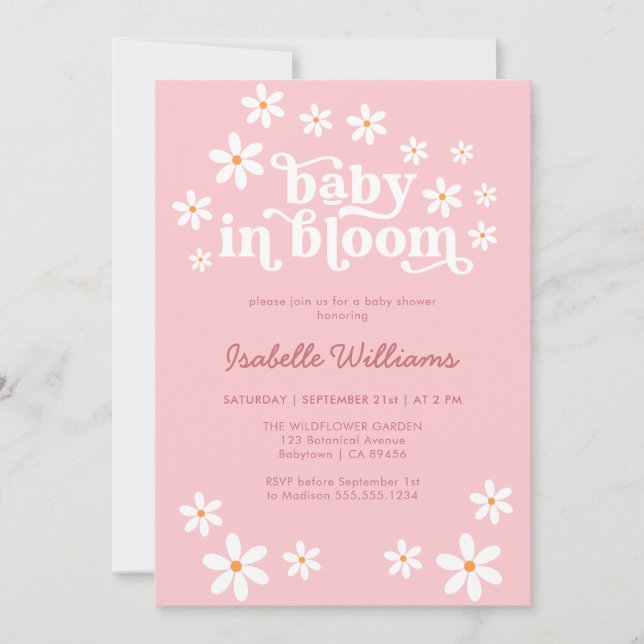 Invitation Bébé en Fleur Rose Baby shower de marguerite Invit (Devant)