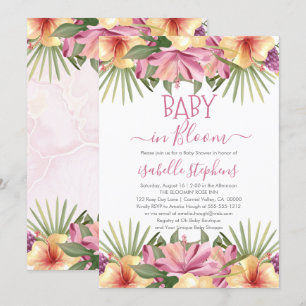 Invitation Bébé en Fleur rose Baby shower floral tropical Inv