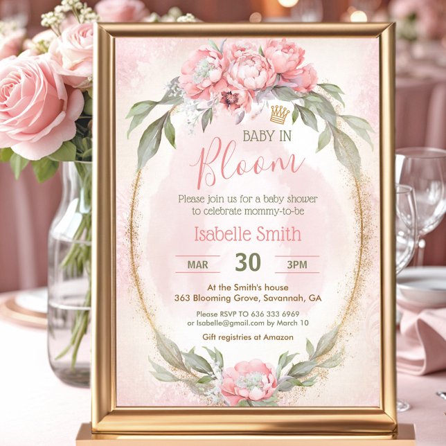 Invitation Bébé En Fleur Rose Floral Élégant Baby shower Fill (Baby In Bloom Pink Floral Elegant Girl Baby Shower Invitation)