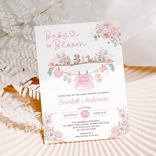 Invitation Bébé en Fleur rose Floral Fille Vêtements bébé Dou (Créateur téléchargé)