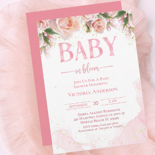 Invitation Bébé En Fleur Rose Floral Filles Baby shower