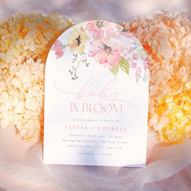 Invitation Bébé en Fleur rose rose florale rose Fille Arc de  (Créateur téléchargé)