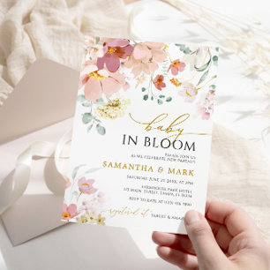 Invitation Bébé en Fleur Rose & Rouge Fleur sauvage Douche