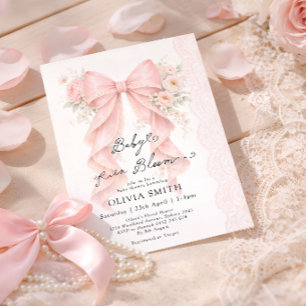 Invitation Bébé en Fleur Rose Ruban Fille Baby Shower