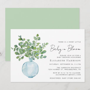 Invitation Bébé en fleur Sage Eucalyptus Aquarelle Douche