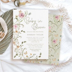 Invitation Bébé en Fleur Sage Green Floral Girl Baby shower