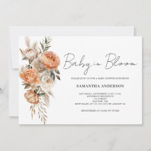 Invitation Bébé En Fleur Terracotta Boho Baby shower Floral