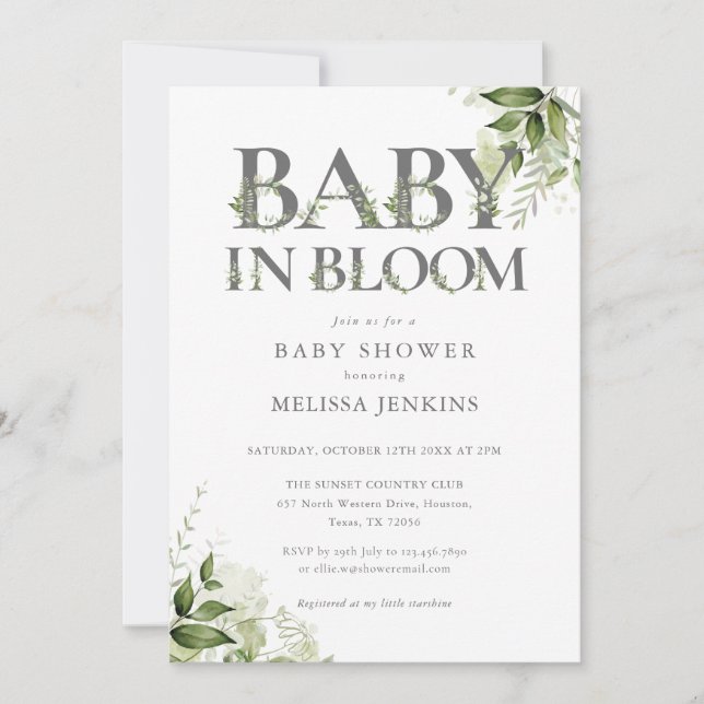 Invitation Bébé En Fleur Verdure Baby shower Floral (Devant)