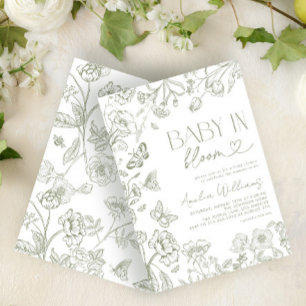 Invitation Bébé En Fleur Vintage Sage Floral Douche Verte