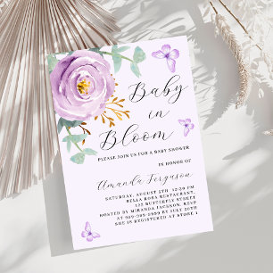 Invitation Bébé en Fleur violet rose papillon Baby shower