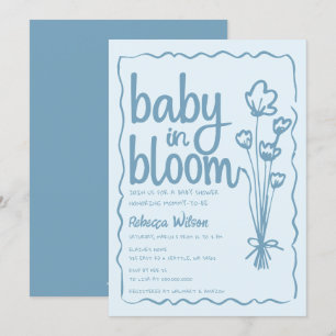 Invitation Bébé en fleur Whimsical main tiré Baby shower garç