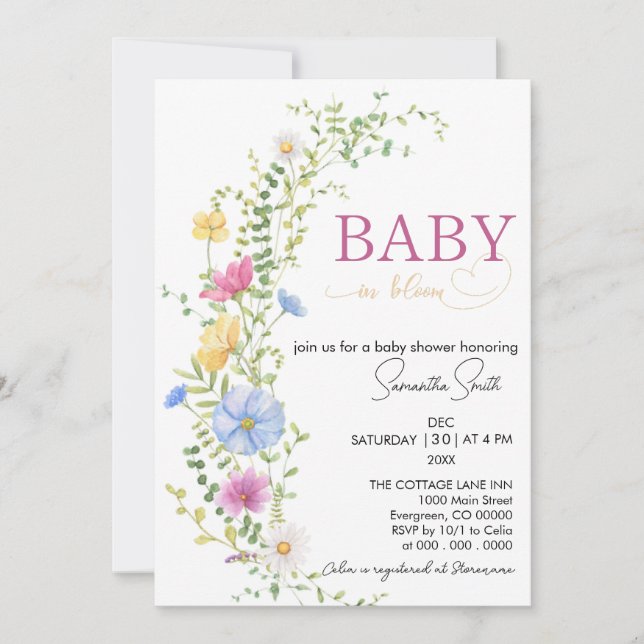Invitation Bébé en fleurs (Devant)