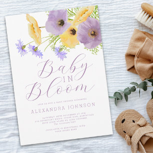 Invitation Bébé en fleurs Aquarelle florale de printemps