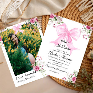 Invitation Bébé en fleurs aquarelle mignonne fille florale au