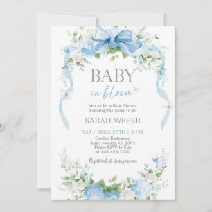 Invitation Bébé en fleurs Baby Shower Bleu