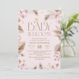 Invitation Bébé en fleurs Baby Shower Bohème Herbe de Pampas