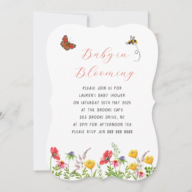 Invitation Bébé en fleurs Baby shower de jardin fleuri (Devant)