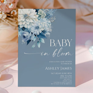 Invitation Bébé en fleurs Baby Shower Dusty Blue Floral