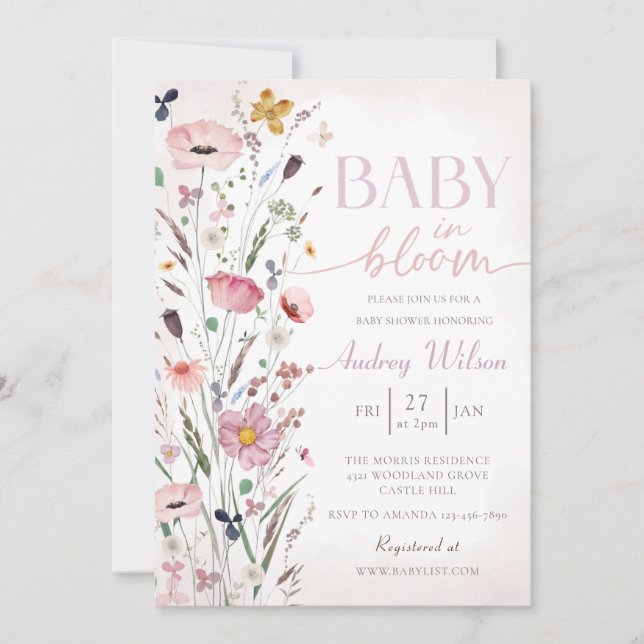 Invitation Bébé en fleurs Baby shower floral (Devant)