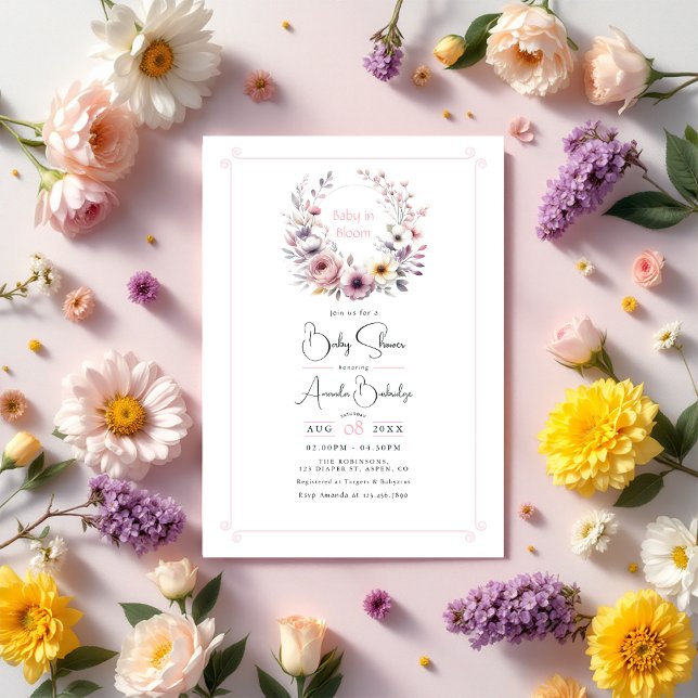 Invitation Bébé en fleurs Baby shower floral (Baby in Bloom Floral Baby Shower Invitation)