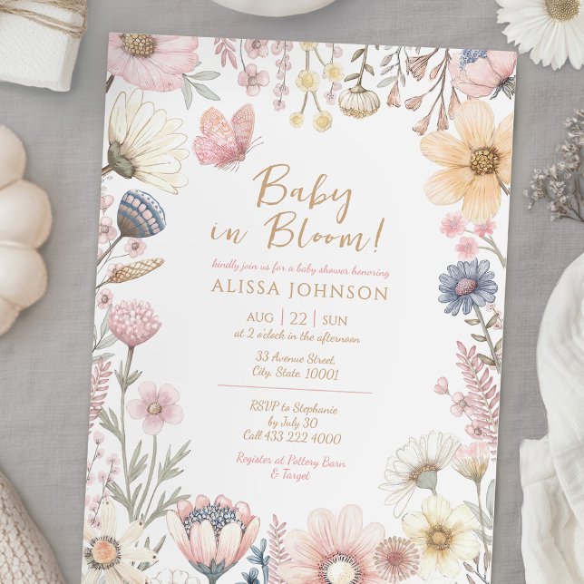 Invitation Bébé en fleurs Baby shower floral (Créateur téléchargé)