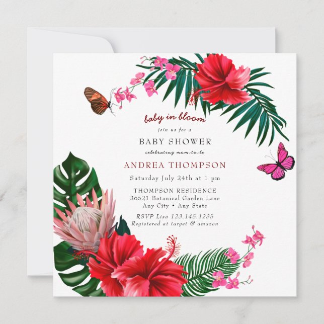 Invitation Bébé en fleurs | Baby shower floral papillon (Devant)