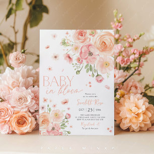 Invitation Bébé en fleurs Baby shower floral rose
