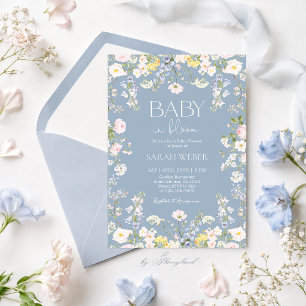 Invitation Bébé en fleurs Baby Shower garçon thème fleurs sau