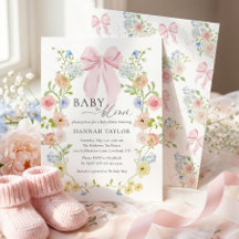 Bébé en fleurs Baby shower rose ruban