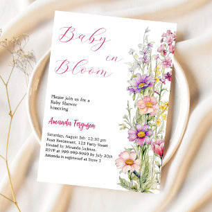 Invitation Bébé en fleurs Baby shower rose violet fleuri