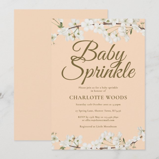 Invitation Bébé en fleurs blanches saupoudrer Sexe Neutre (Devant / Derrière)