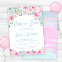 Bébé en fleurs bleu rose pêche Baby Shower