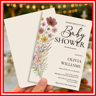 Invitation Bébé en fleurs   Bohème orange brûlé fleur sauvage