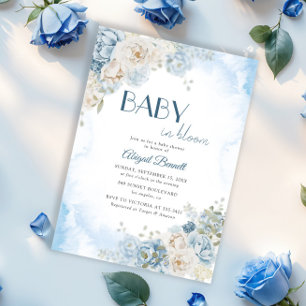 Invitation Bébé en fleurs Bohemian Blue Rose Baby shower