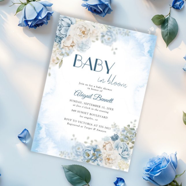 Invitation Bébé en fleurs Bohemian Blue Rose Baby shower (Créateur téléchargé)