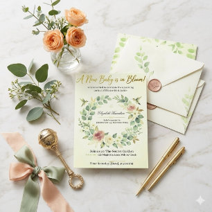 Invitation Bébé en fleurs Élégante flore botanique