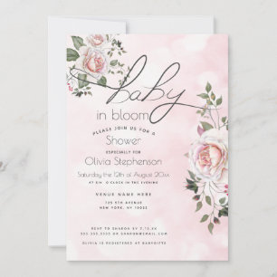 Invitation Bébé en fleurs Fête de bébé Rose florale rose