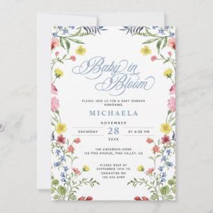 Invitation Bébé en fleurs Fête prénatale Aquarelle florale