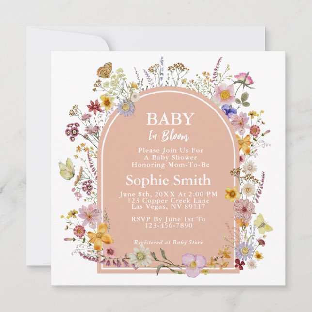 Invitation Bébé en fleurs Fleur sauvage Dusty rose (Devant)