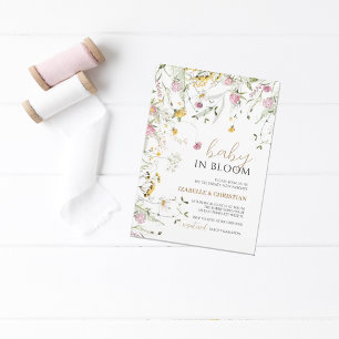 Invitation Bébé en fleurs Fleurs sauvages roses et jaunes Sho