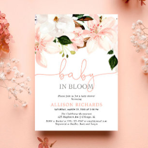 Invitation Bébé en fleurs lys floraux fille baby shower