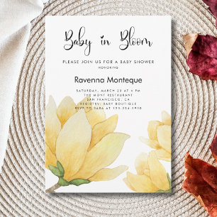 Invitation Bébé en fleurs Magnolia Jaune Baby Shower Floral