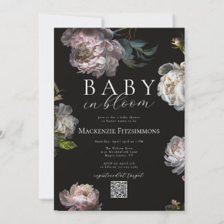 Invitation Bébé en fleurs Pivoine Fleurie sombre et d'humeur 